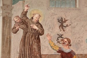Saorgen luostari 1700-luvun fresko, joka kuvaa Pyhän Franciscus Assisilaisen elämää, Saorge, Ranska tekijältä Unbekannt