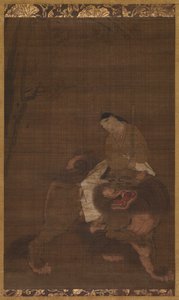 Monju lapsena ratsastaa leijonalla, 1392-1573. tekijältä Unbekannt