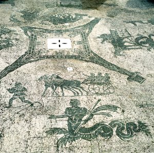 Mosaiikki, Muulien vetämät kärryt matkustajien kanssa, Cisarii. c1-luvulla tekijältä Unbekannt