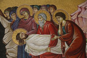 Mosaiikki Kristuksen kuolemasta Pyhän haudan kirkossa, Jerusalemissa, Israelissa tekijältä Unbekannt