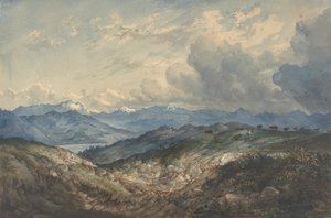 Vuoristoinen maisema lähestyvästä ukkosmyrskystä, 1800-luku. tekijältä Unbekannt
