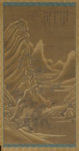 Vuoria, joki ja männyt - mies aasin selässä, Qing-dynastia, 1600-luku. tekijältä Unbekannt
