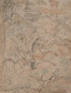 Ratsastettu metsästäjä koiria takaa-ajolintujen kanssa, 1500-luku. tekijältä Unbekannt