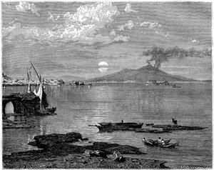 Napoli ja Vesuvius, Pausilippesta, Italiasta, 1800-luku tekijältä Unbekannt