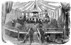 Naturalistit ruokailemassa dinosaurusmallin sisällä, Crystal Palace, Sydenham, uudenvuodenaatto, 1853 tekijältä Unbekannt