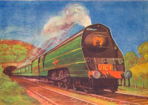 New Streamlined Express, Merchant Navy, S.R., lähtee Honiton Tunnelista, 1940 tekijältä Unbekannt