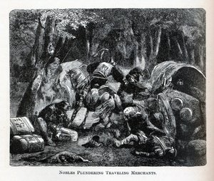 Aateliset ryöstävät matkustavia kauppiaita, 1882 tekijältä Unbekannt
