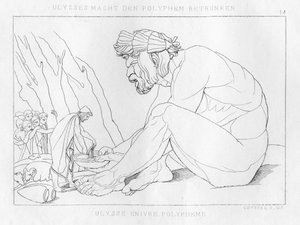 Odysseus juomassa Kykloopin Polyfemosin kanssa, 1833 tekijältä Unbekannt