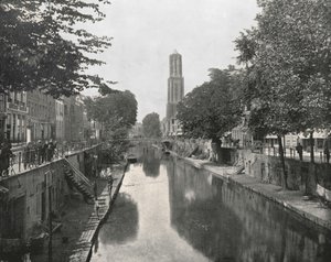 Old Canal and Dom Tower, Utrecht, Alankomaat, 1895. tekijältä Unbekannt