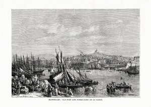 Vanha satama ja Notre Dame de la Garde, Marseille, Ranska, 1879 tekijältä Unbekannt