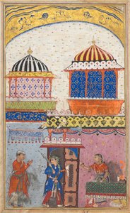 Sivu elokuvasta Tales of a Parrot Tuti-nama: Kahdeksas yö: Nainen pyytää rakastajaansa lähtemään..., c. 1560. tekijältä Unbekannt