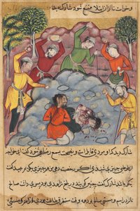 Sivu elokuvasta Tales of a Parrot Tuti-nama: Rajas-tytär ja hänen rakastajansa kivitettiin..., n. 1560. tekijältä Unbekannt