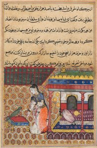 Sivu elokuvasta Tales of a Parrot Tuti-nama: Kolmekymmentäkahdeksan yötä: Papukaija puhuu Khujasta, c1560. tekijältä Unbekannt