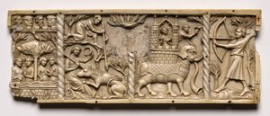 Arkun paneeli, jossa on kohtauksia hoviromaaneista, 1330-1350 tai uudempi. tekijältä Unbekannt