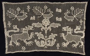 Pantteri-, lintu- ja kukka-aiheinen paneeli, 1700-1800-luku. tekijältä Unbekannt