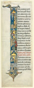 Osittainen lehti latinalaisesta Raamatusta: I[n principio] avioliiton kanssa Kaanassa, n. 1260-1270. tekijältä Unbekannt
