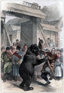Esiintyvä karhu venäläisessä kylässä, 1877 tekijältä Unbekannt