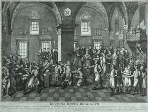 Pietari I Vanhauskoisten kapinassa Pukujen palatsissa, 1700-luvun loppu. tekijältä Unbekannt