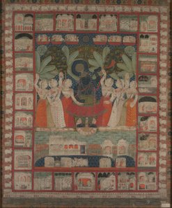 Pichvai-seinäverhoilu, jossa Shri Nathajin palvonta, 1825-1850. tekijältä Unbekannt