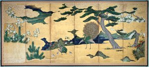 Pines and Peacocks, Japanilainen Edo-kausi, 1600-luvun alku tekijältä Unbekannt
