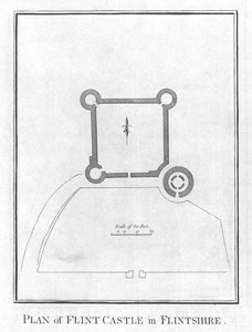Flintin linnan suunnitelma Flintshiressä, n. 1800 tekijältä Unbekannt