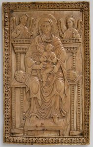 Muistolaatta Enthroned Neitsyt ja lapsi, Carolingian, 850-875. tekijältä Unbekannt