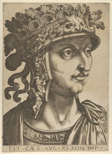 Levy 11: Titus Vespasianus katsomassa oikealle, teoksesta "Kaksitoista keisaria", 1610-40. tekijältä Unbekannt
