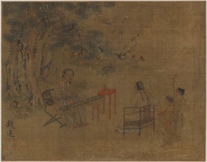 Sitraa soittamassa mäntyjen alla, mahdollisesti Ming-dynastia, 1368-1644. tekijältä Unbekannt