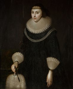 Naisen muotokuva tuulettimen kanssa, 1600-1650. tekijältä Unbekannt