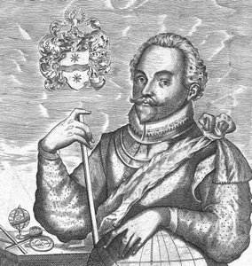 Sir Francis Draken muotokuva. Frontispiece elokuvasta The World Encompassed, 1628 tekijältä Unbekannt