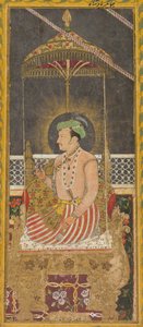 Postuumi muotokuva keisari Jahangirista katoksen alla recto, kalligrafia verso, n. 1650. tekijältä Unbekannt