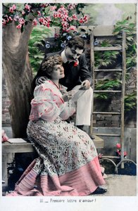 Premiere Love Letter, vintage ranskalainen postikortti, c1900 tekijältä Unbekannt