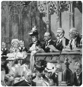 Prinssi Albert luostarissa kiitospäiväpalvelussa vanhemmilleen turvallisesta paluusta Intiasta, 1906 1937 tekijältä Unbekannt