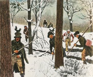 Preussilaiset sotilaat pakenivat ranskalaisten vangitsemisesta tammikuussa 1807, 1936. tekijältä Unbekannt