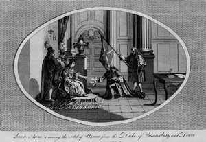 Kuningatar Anne vastaanottaa liiton Queensberryn herttualta, 1707 1793 tekijältä Unbekannt