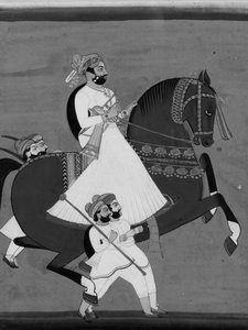 Raja hevosen selässä suosikkipalvelijoidensa mukana, 1800-luvun loppu - 1900-luvun alku. tekijältä Unbekannt