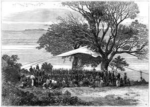 uhkavaatimuksen lukeminen Tugelan rannalla, zulujen sota etelässä, 1879 tekijältä Unbekannt