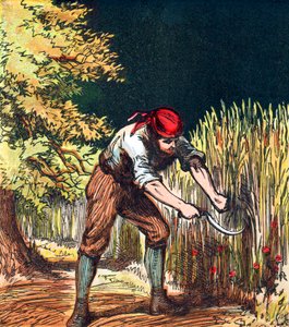 Viikatemies, joka alkaa leikata vehnäsatoa sirpilla, 1867 tekijältä Unbekannt