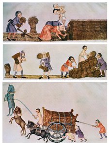 Niitto, kantaminen ja kärryttäminen, c1300-1340, c1900-1920 tekijältä Unbekannt