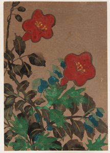 Punaiset ja siniset kukat ja lehdet, Edo-kausi, 1615-1868. tekijältä Unbekannt
