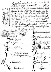 Supistettu faksimile brittiläisten ja intiaaniheimojen välisestä sopimuksesta, 1769, c1880 tekijältä Unbekannt