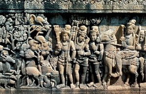 Reliefi, jossa on kohtaus sutrasta, Barabudur, Java, c750-850 tekijältä Unbekannt