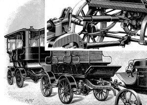 Renards-autojuna, jossa näkyy kytkin ylhäällä oikealla ja vaunujuna, 1904 tekijältä Unbekannt
