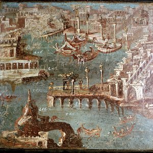 Roomalainen seinämaalaus satamakohtauksesta, Stabiae, lähellä Pompeja, Italia tekijältä Unbekannt