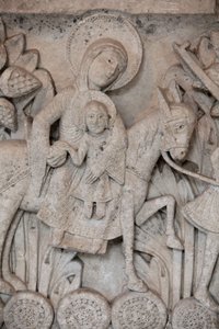 Romaaninen bareljeef pääkaupungista Autunin katedraalissa, joka kuvaa lento Egyptiin, Autun, Ranska tekijältä Unbekannt