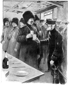 Venäläiset ja japanilaiset kenraalit jakavat maljan, Venäjän ja Japanin sota 1904-5 tekijältä Unbekannt