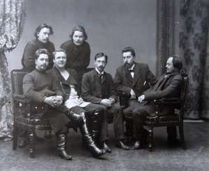 Venäläinen kirjailija Maksim Gorki Sredan keskiviikon kirjallisuusryhmässä, 1902 tekijältä Unbekannt