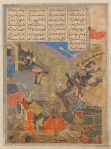 Rustam taistelee Sava, Folio Shahnama Kings Bookista, 1400-luku. tekijältä Unbekannt