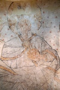 Saint-Claude, Jura, Ranska, 31.8.2015 - St Claude Abbey Museum. Kristus kirkkaudessa. Maalaus. 15-luvulla. tekijältä Unbekannt