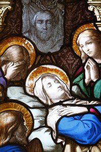Saint-Corentinin (Saint Corentin) katedraali, Quimperin lasimaalaukset: Dormition, Quimper, Ranska tekijältä Unbekannt